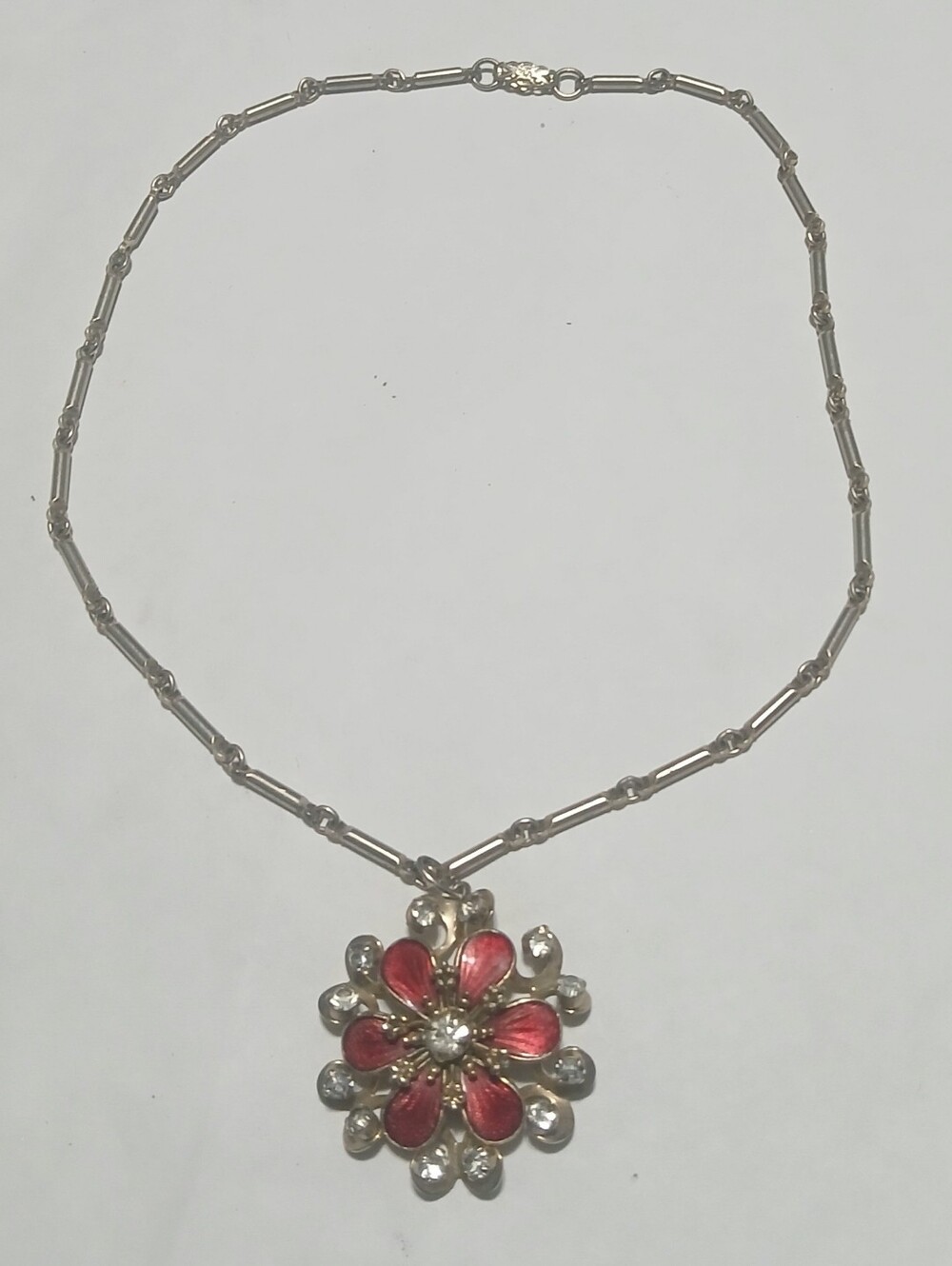 Vintage Bar Chain With Flower Pendant